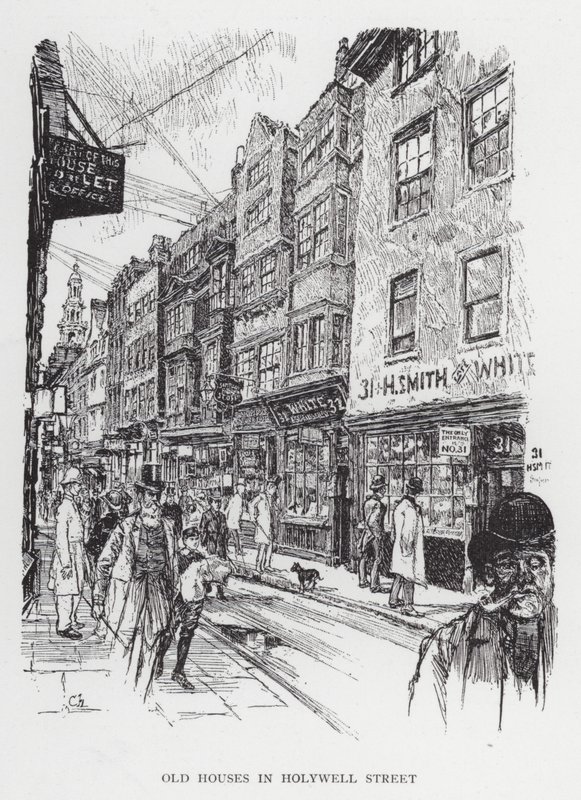 Gamla hus i Holywell Street (litho) av Joseph (after) Pennell