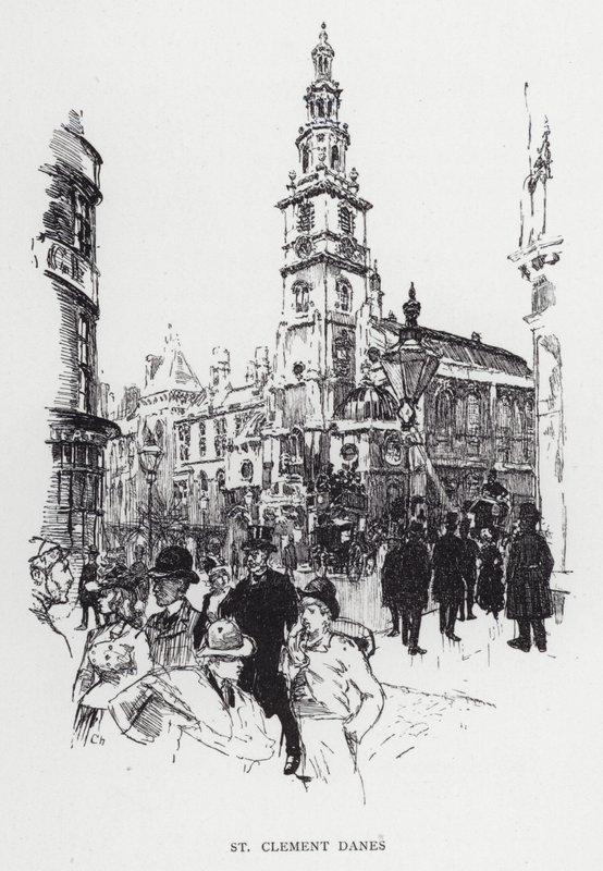 St Clement Danes (litho) av Joseph (after) Pennell