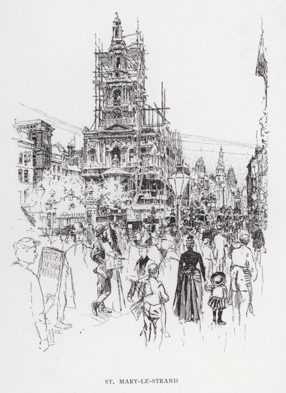St Mary-le-Strand (litho) av Joseph (after) Pennell