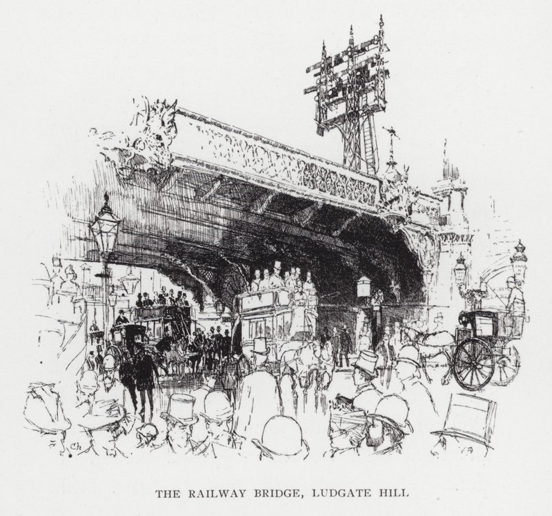 Järnvägsbron, Ludgate Hill (litho) av Joseph (after) Pennell