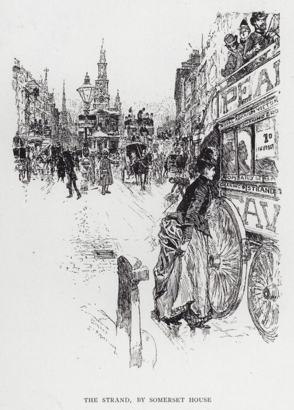 The Strand, av Somerset House (litho) av Joseph (after) Pennell