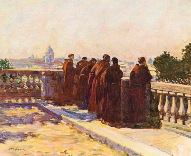 Rom: Vid Pincio (färglitografi) av Joseph Felix Bouchor