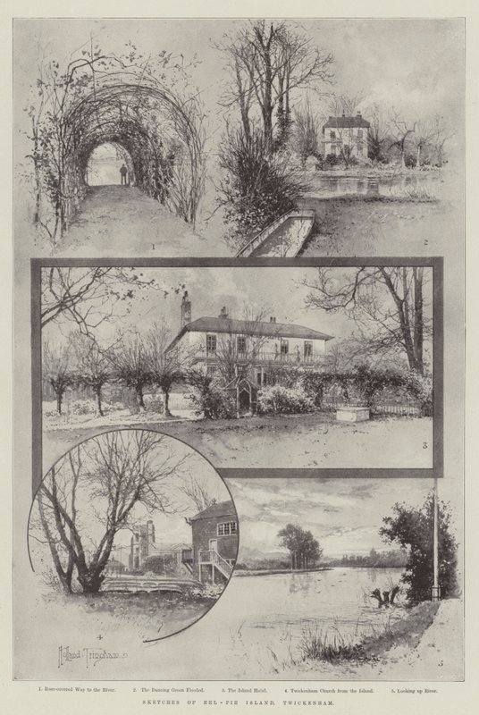 Skisser av Eel-Pie Island, Twickenham av Joseph Holland Tringham