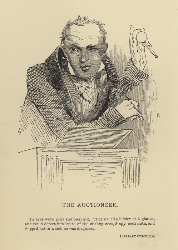 Kenny Meadows: The Auctioneer (gravyr) av Joseph Kenny (after) Meadows