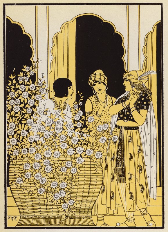 Floire och Blancheflor (färglitografi) av Joseph Kuhn Regnier