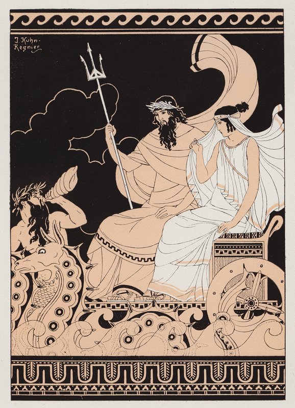 Poseidon och Amphitrite (färglitografi) av Joseph Kuhn Regnier