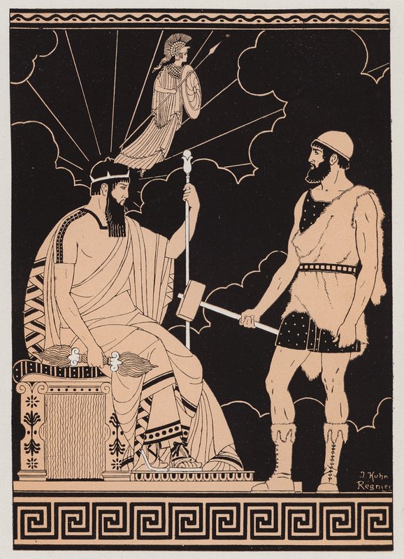 Athenas födelse (färglitografi) av Joseph Kuhn Regnier