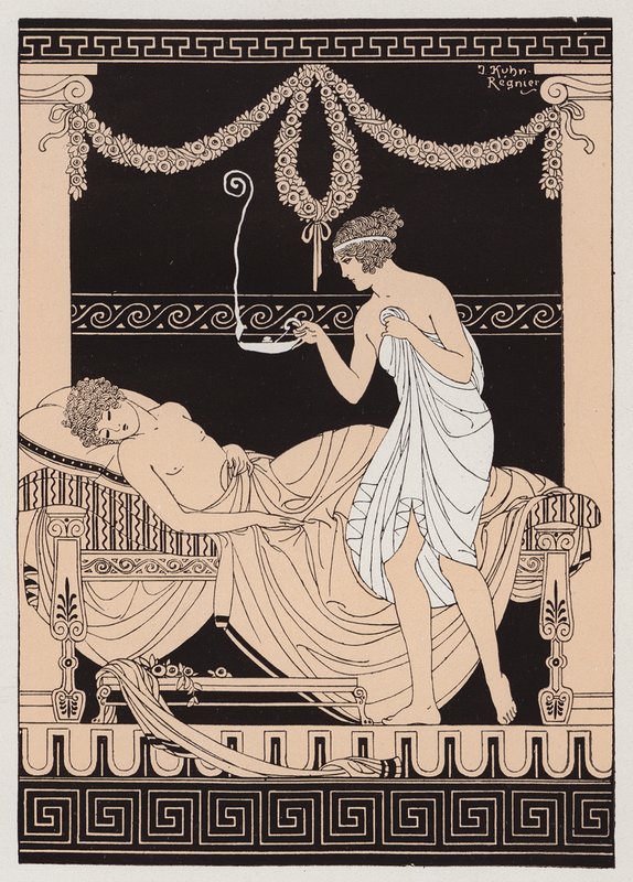 Eros och Psyche (färglitografi) av Joseph Kuhn Regnier