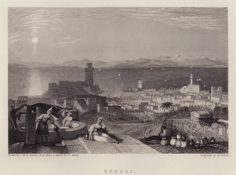 Rhodos (färg litho) av Joseph Mallord William (after) Turner