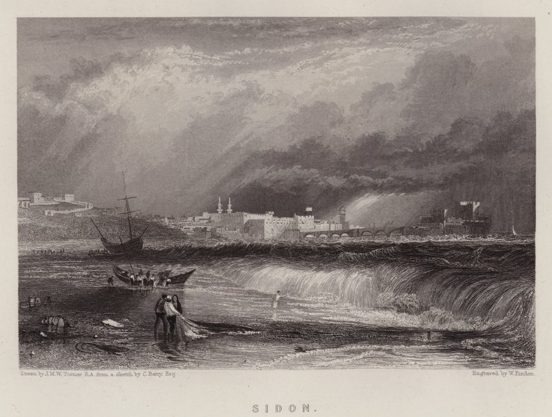 Sidon (färg litho) av Joseph Mallord William (after) Turner