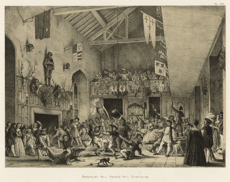 Bankettsal, Haddon Hall, Derbyshire av Joseph Nash