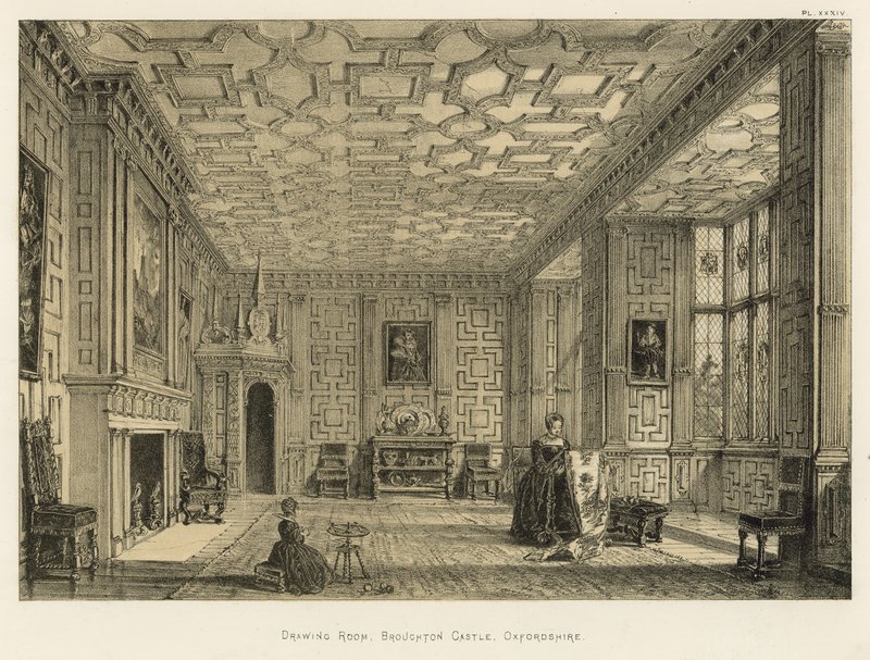 Salong, Broughton Castle, Oxfordshire av Joseph Nash