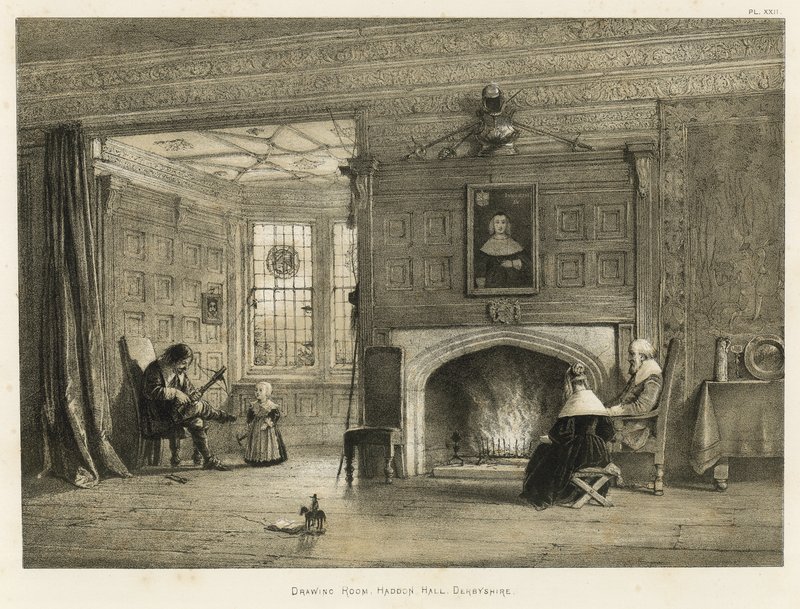 Salongen, Haddon Hall, Derbyshire av Joseph Nash
