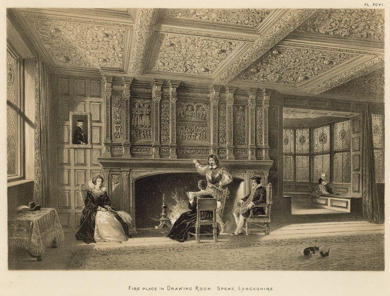 Öppen spis i salongen, Speke, Lancashire av Joseph Nash