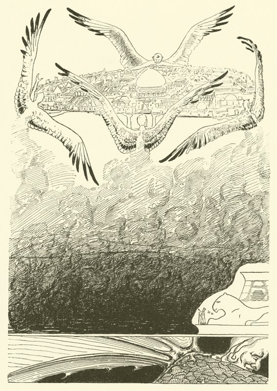 De fyra måsvingade djinnerna (gravyr) av Joseph Rudyard (after) Kipling