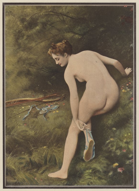 Artemis, jaktens gudinna (färg litho) av Joseph Wencker