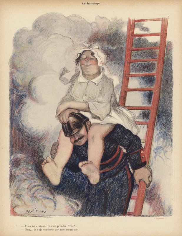 The Rescue (färg litho) av Jules Abel Faivre