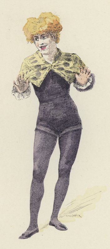 Kvinnlig clown (färg litho) av Jules Arsene (after) Garnier
