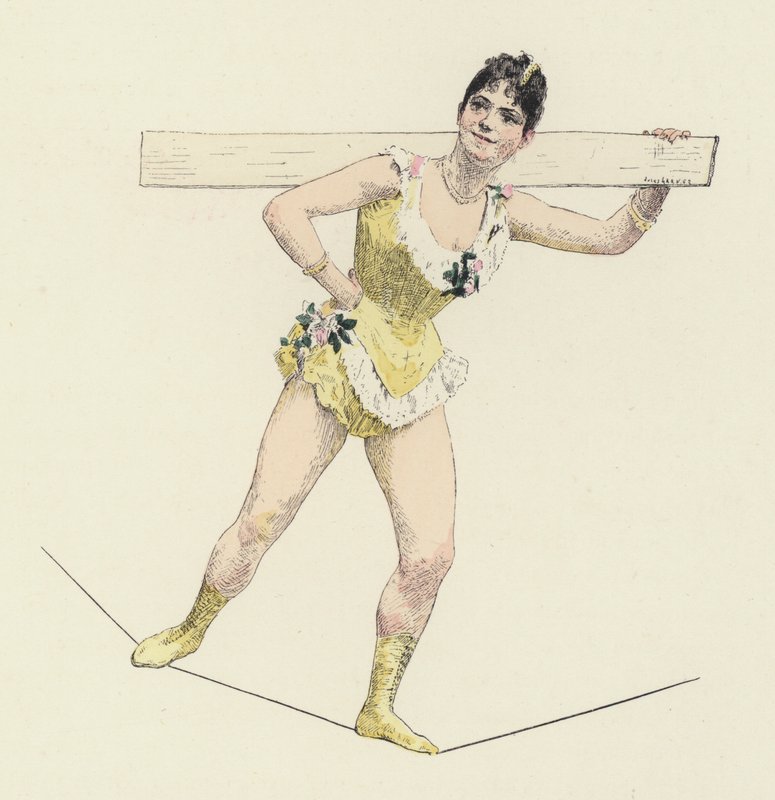 High-wire artiste (färg litho) av Jules Arsene (after) Garnier