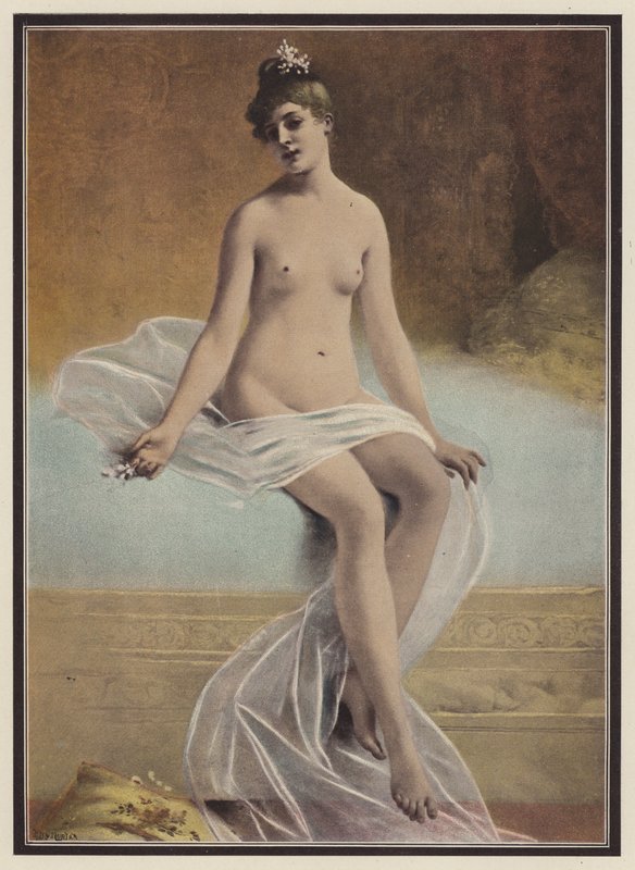 Bräcklighet (färg litho) av Jules Frederic Ballavoine