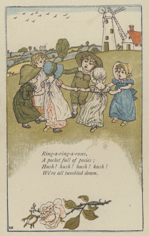 Ring-a-ring-a-roses (färg litho) av Kate (after) Greenaway