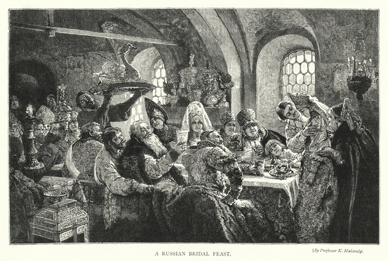 En rysk bröllopsfest (gravyr) av Konstantin Egorovich Makovsky