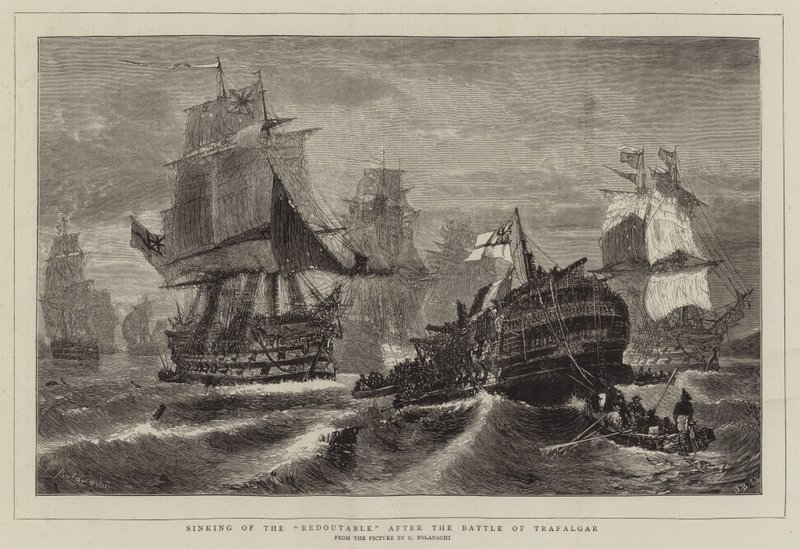Förlisning av Redoutable efter slaget vid Trafalgar av Konstantinos or Constantin Bolanachi