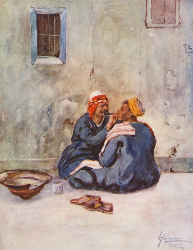 Människor i Egypten: Barberare, Hallaq (färglitografi) av Lance Thackeray