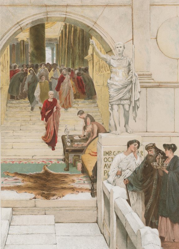 Väntar på publik med Agrippa (chromolitho) av Lawrence Alma Tadema