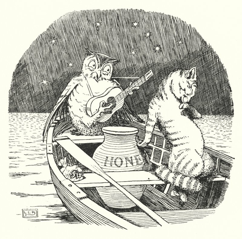 Ugglan och fittkatten (litho) av Leonard Leslie Brooke