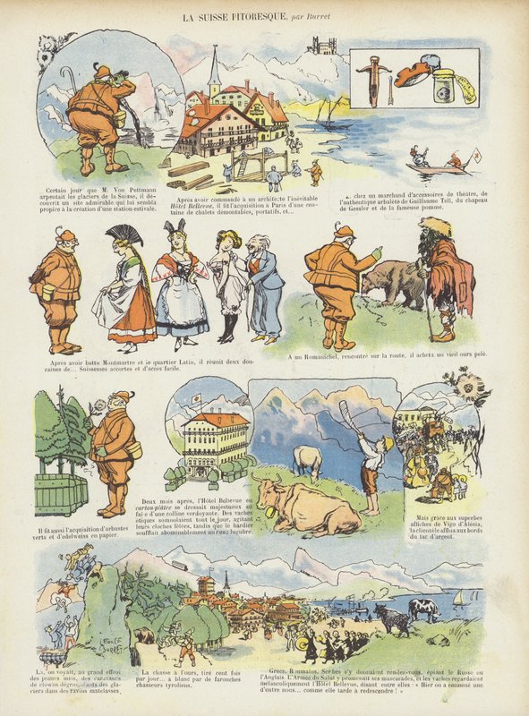 Pittoreska Schweiz. Illustration för Le Rire av Leonce Burret