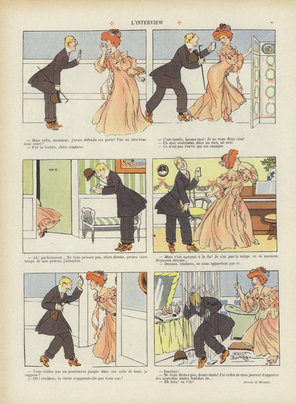 Intervjun. Illustration för Le Rire av Leonce Burret