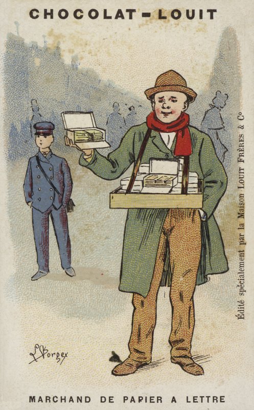 Brevpappershandlare (chromolitho) av Louis Borgex