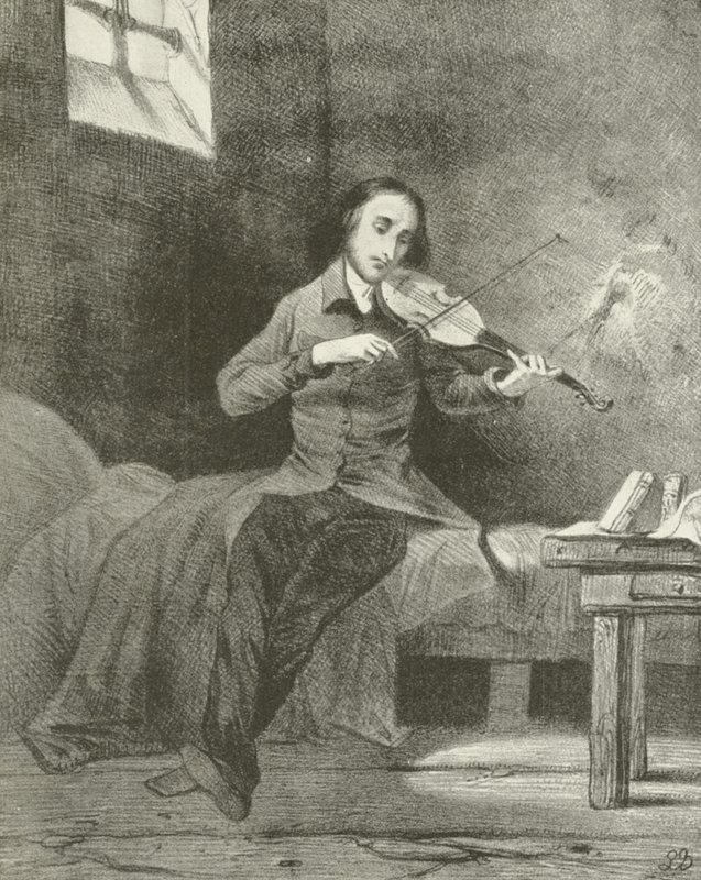 Paganini i fängelse (gravyr) av Louis Boulanger
