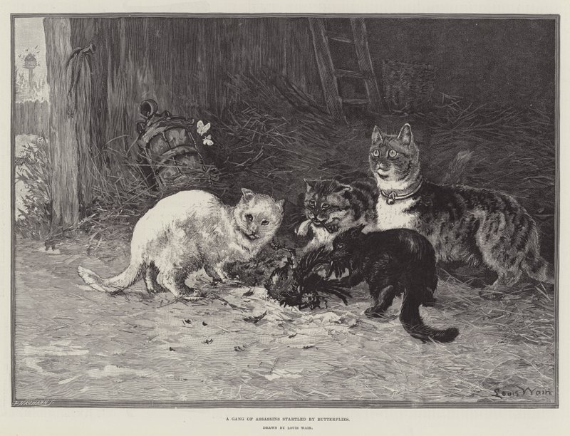 Ett gäng mördare som skräms av fjärilar av Louis Wain