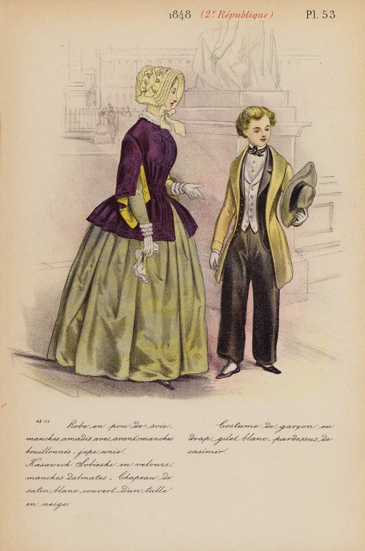 Franskt mode: 1848, 2e Republique (färglitografi) av Louis Colas