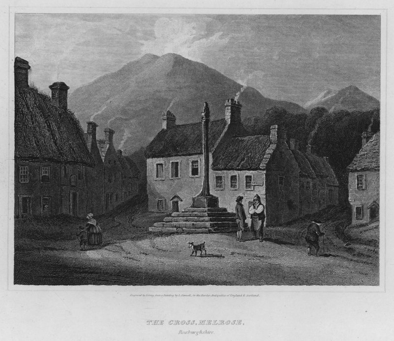 The Cross, Melrose, Roxburghshire (gravyr) av Luke (after) Clennell