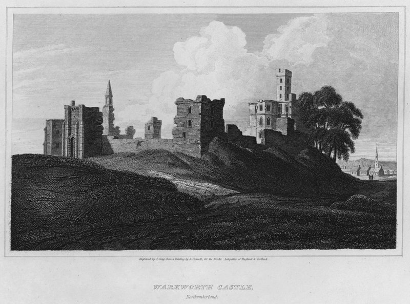 Warkworth Castle, Northumberland (gravyr) av Luke (after) Clennell