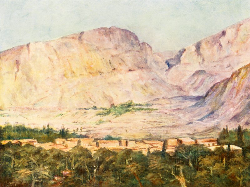Druzisk by i Libanon (färglitografi) av Margaret Thomas