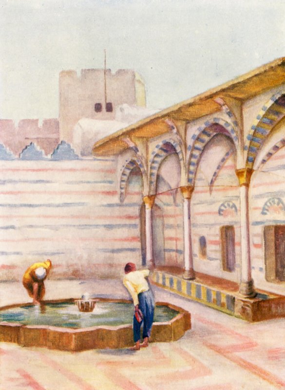 Mosque es Sinamiyeh, Damaskus (färglitografi) av Margaret Thomas
