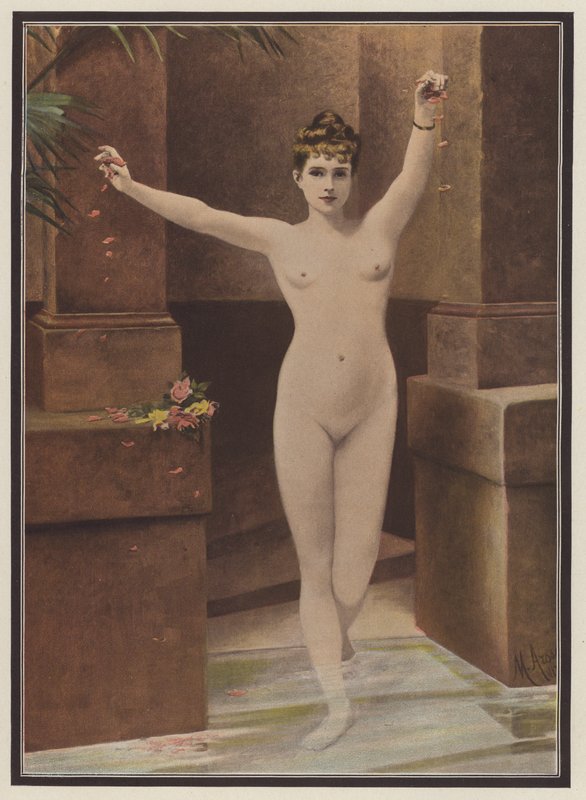 I badet (färg litho) av Marguerite Arosa