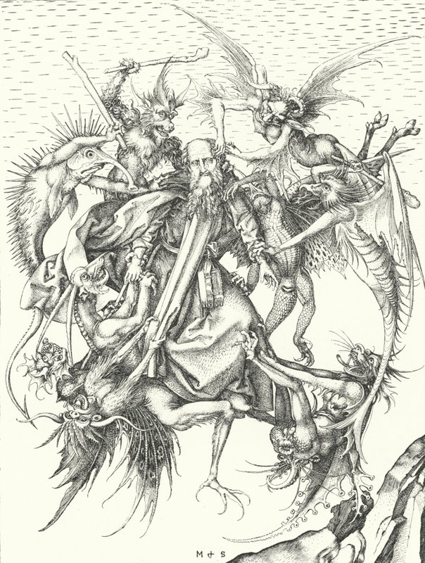 Temptation of St Anthony (gravyr) av Martin (after) Schongauer