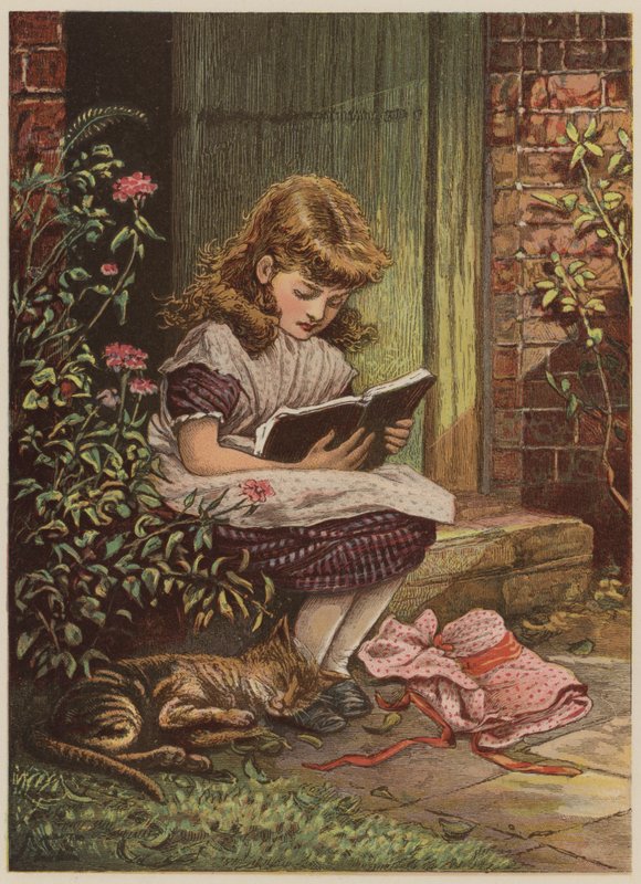 Tjej som läser (chromolitho) av Mary Ellen Edwards