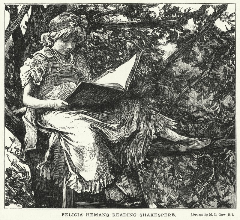 Felicia Hemans Reading Shakespere (gravyr) av Mary L. Gow