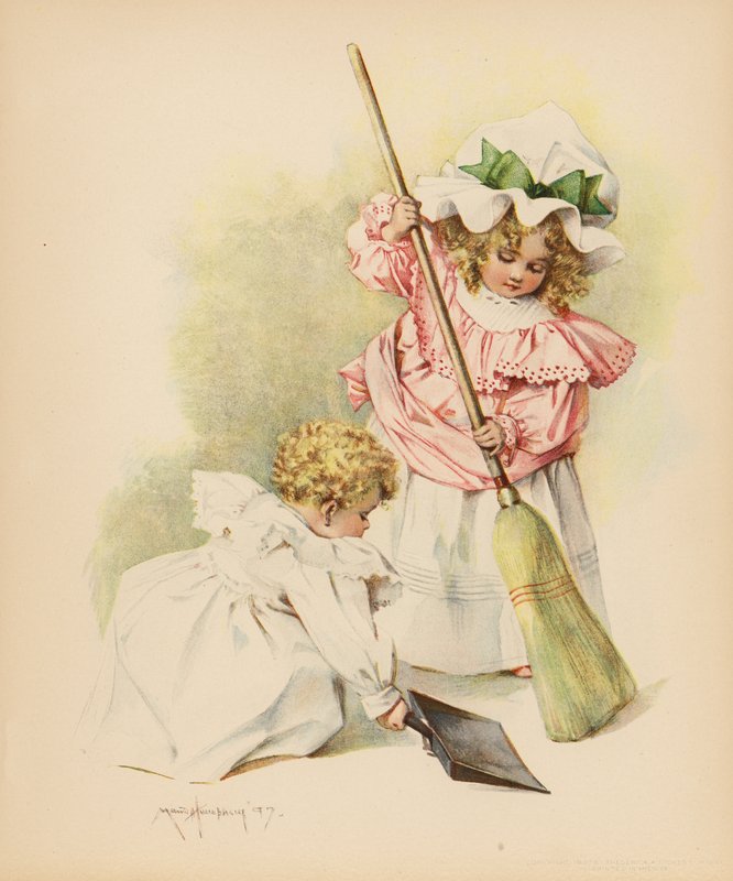 Rengöringshus (färg litho) av Maud Humphrey