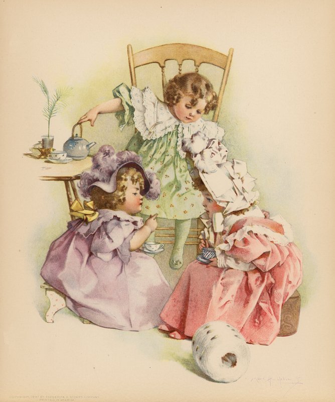 Te och skvaller (färg litho) av Maud Humphrey