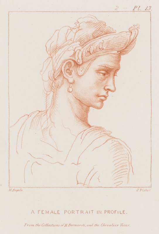 Ett kvinnligt porträtt i profil av Michelangelo Buonarroti
