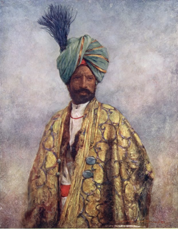 A Kashmiri Soldier (färg litho) av Mortimer Ludington Menpes
