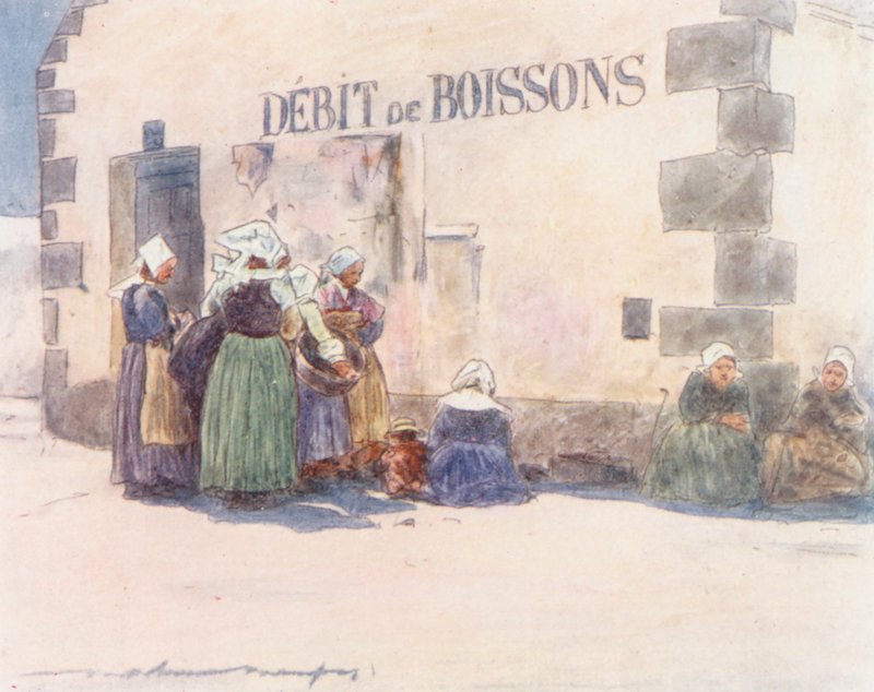 Debit de Boissons (färglitografi) av Mortimer Ludington Menpes