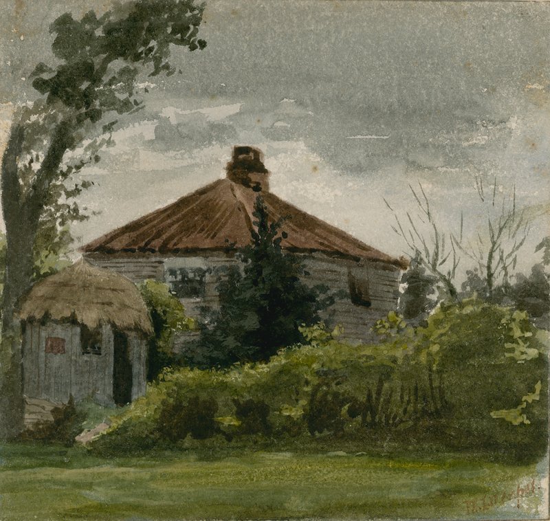 Originalakvarell med titeln "House, Fulham". av Mortimer Ludington Menpes